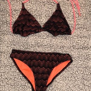 Black and coral swim suit bikini